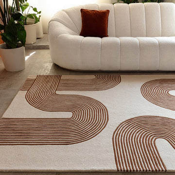 Matrix MAX85 Arches Modern Geometric Hand-Woven High-Density Soft Textured Shimmer Wool & Viscose Blend Soft Ivory/Amber Brown Rug-Asiatic Carpets-Rug Love - The Most Loved Rug Store